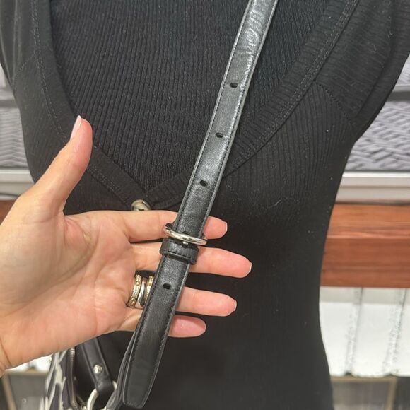 Coach Kristin Signature Logo Bag Black Gray Shoulder & Crossbody Sateen Leather - Picture 10 of 14